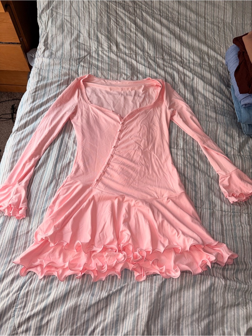 Ruffled Long-Sleeve Pink Dress